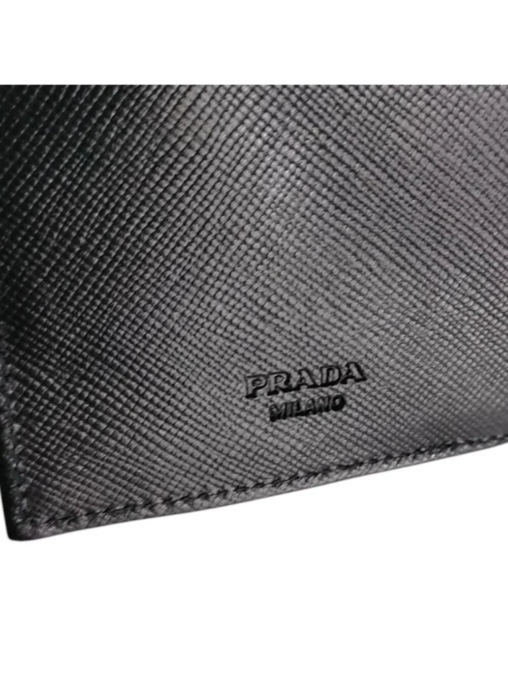 Prada Nylon Saffiano Leather Compact Wallet Bifold Black